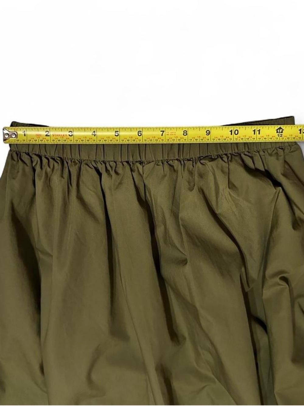 Aritzia Sunday Best Bubbly Poplin Bubble Hem Olive Green Gathered Midi Skirt - Picture 8 of 9